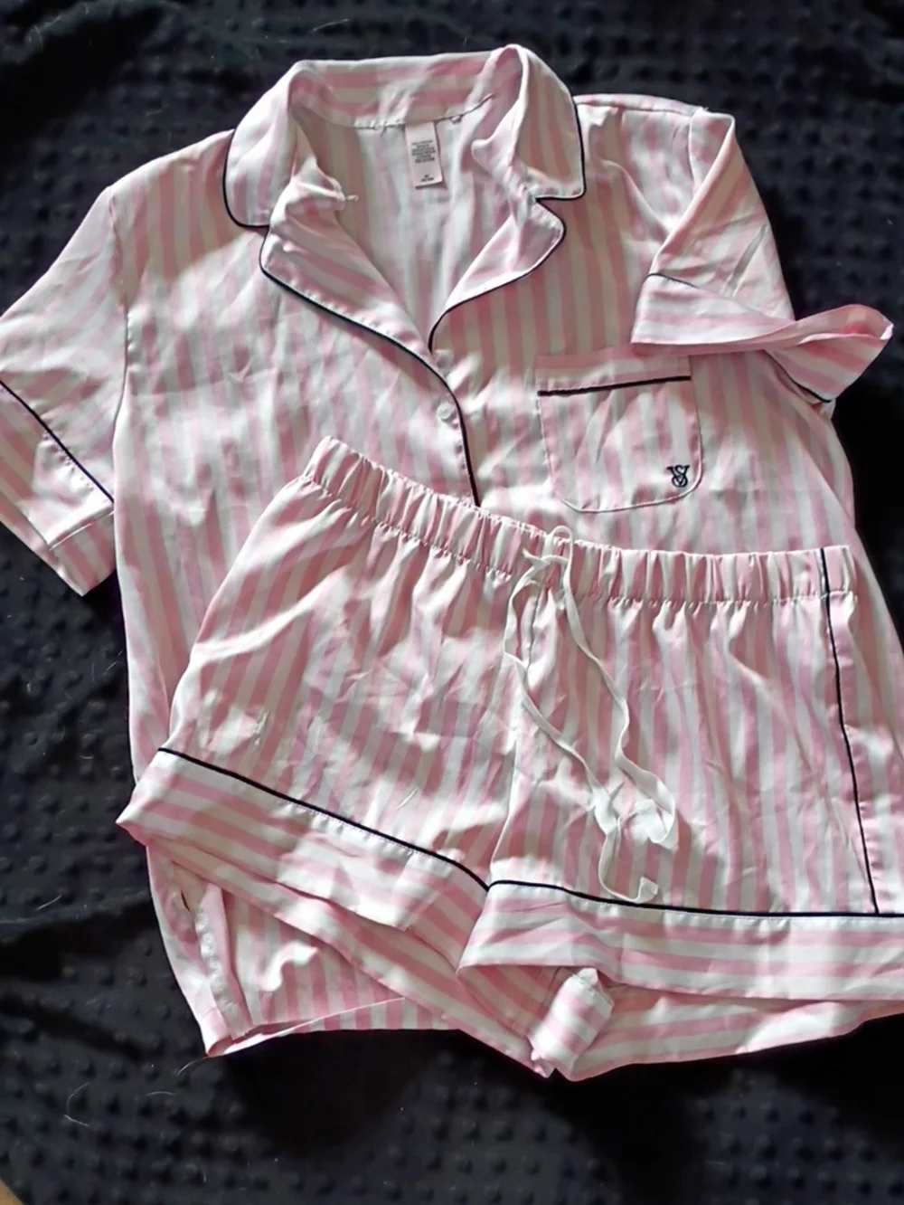 Women's Victoria Secret Pink Stripe Short Pajama Set - Classic Piped Sleepwear